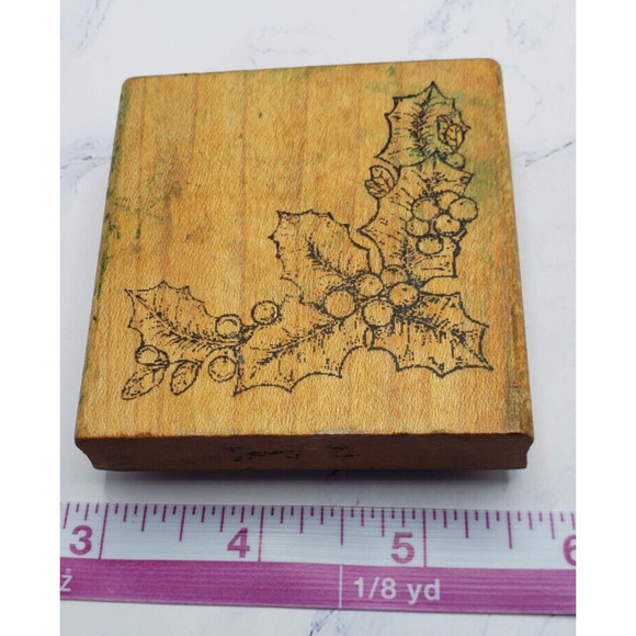 Christmas Holly Border Comotion Wood Mounted Rubber Stamp - Picture 3 of 8